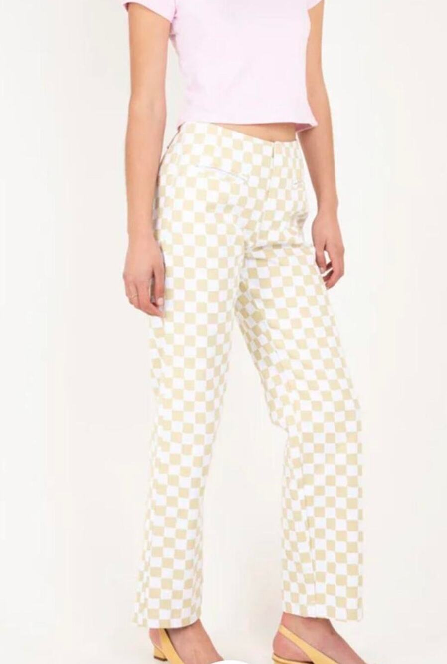 Holiday by Emma Mulholland Pastel Yellow Check Komono Pants Size Small